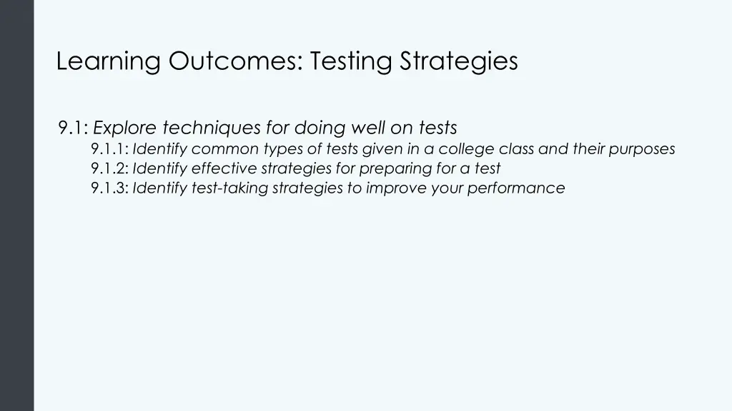 learning outcomes testing strategies