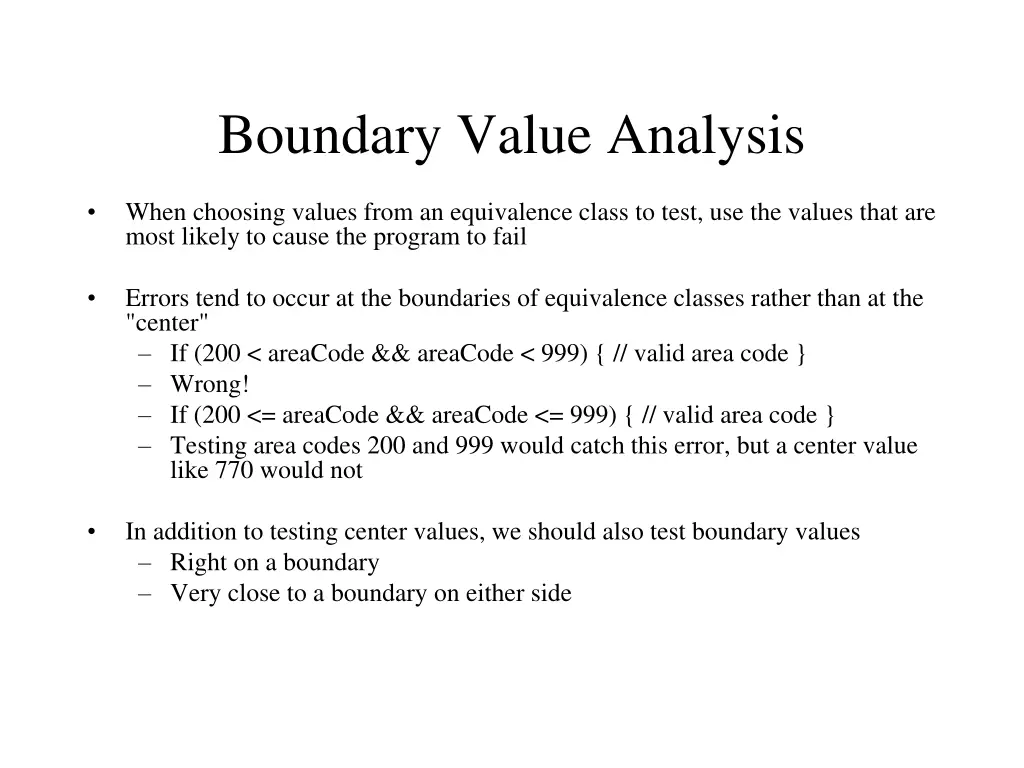 boundary value analysis