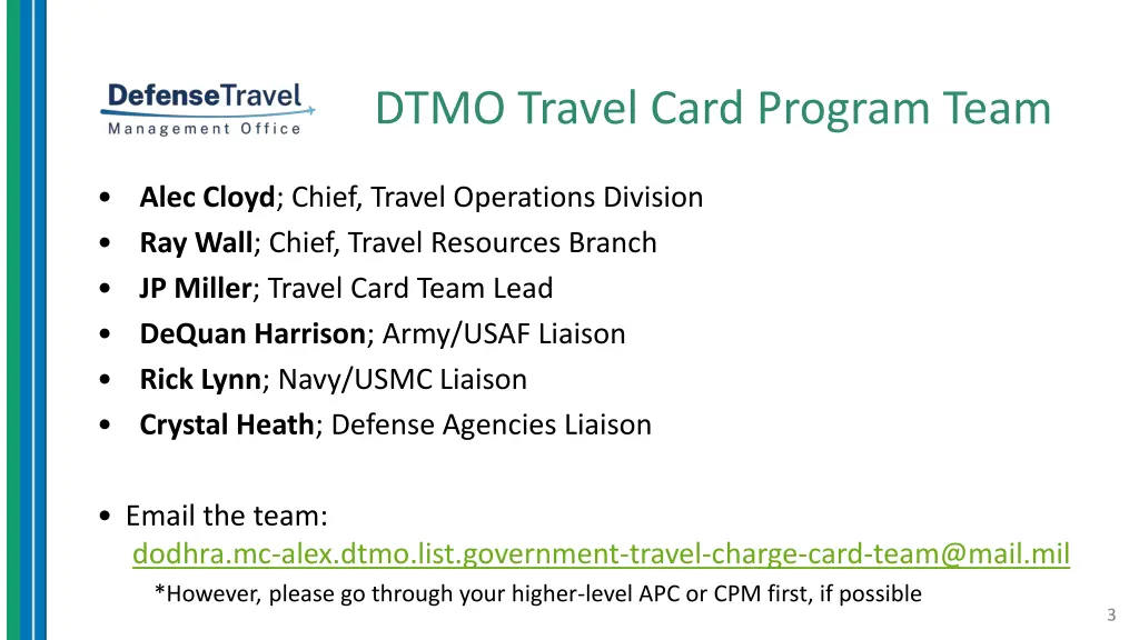 dtmo travel card program team