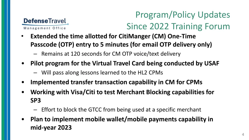 program policy updates since 2022 training forum