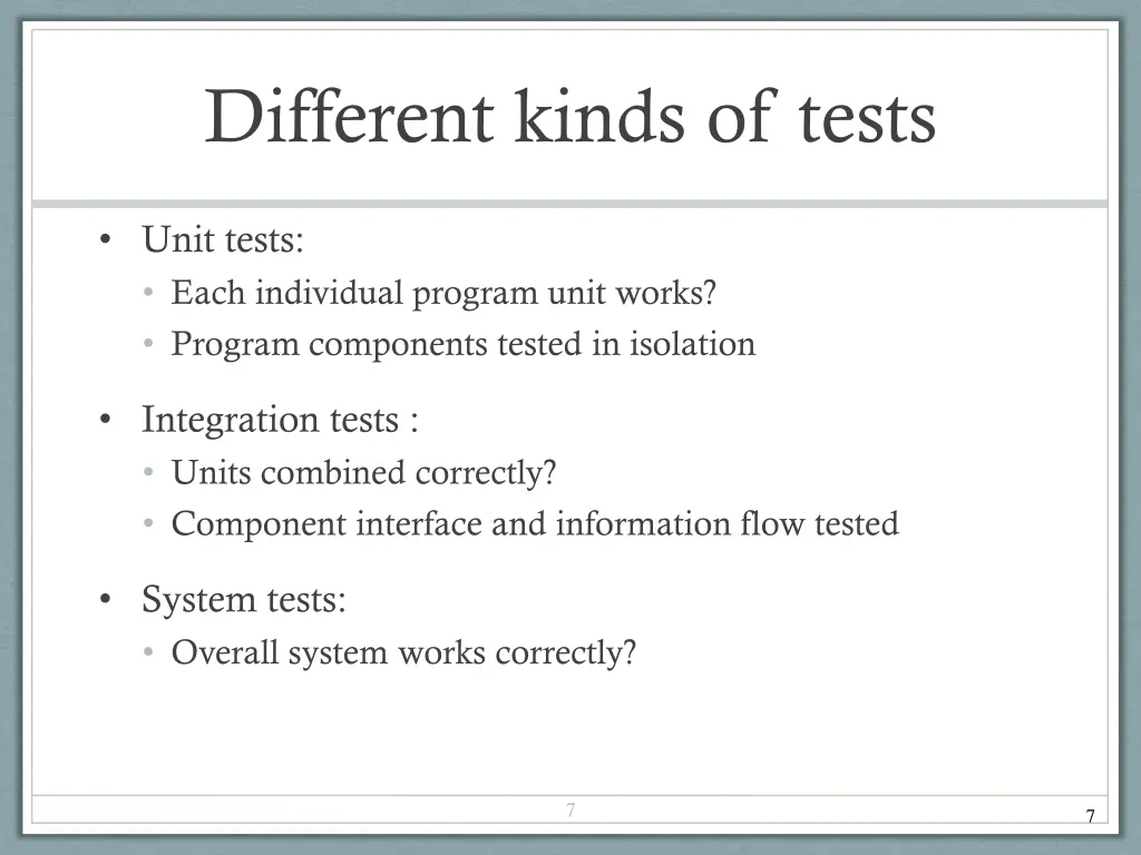 different kinds of tests
