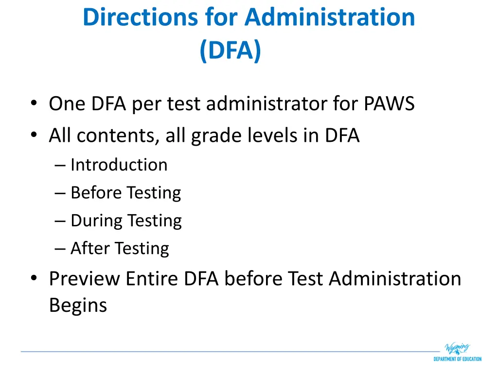 directions for administration dfa