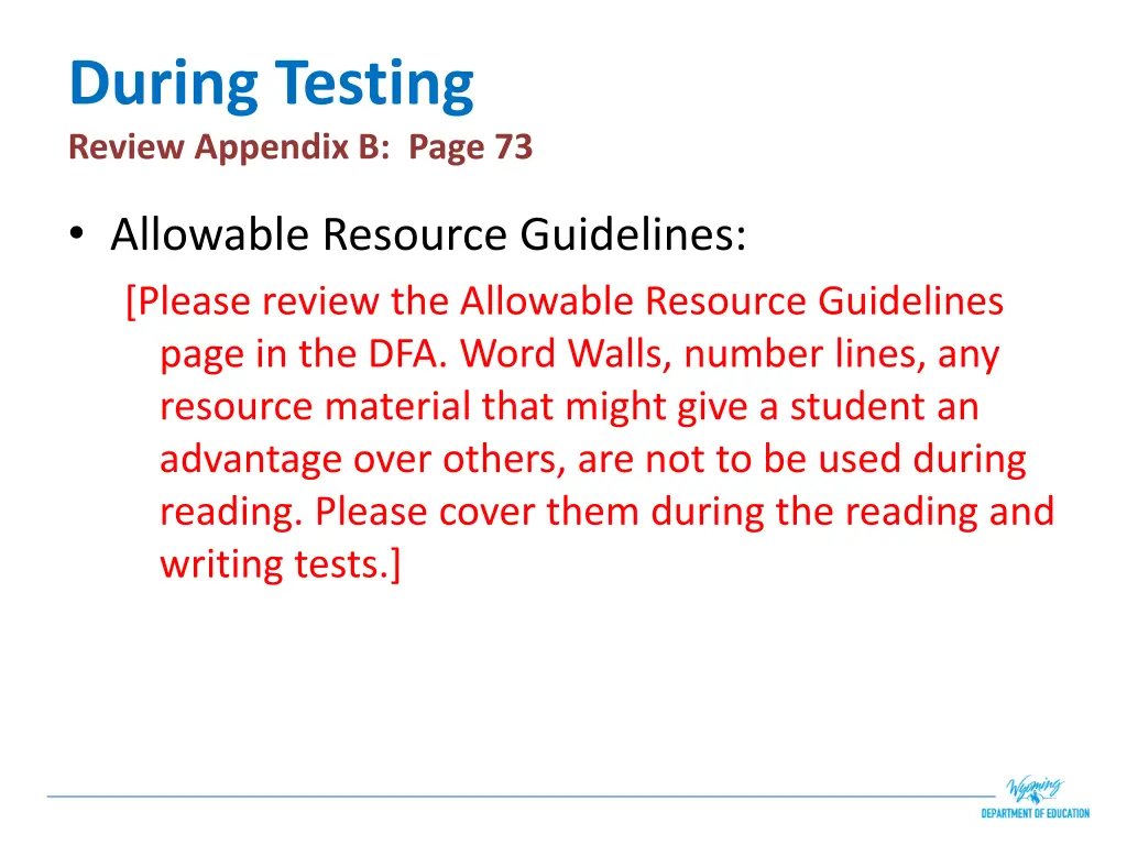 during testing review appendix b page 73