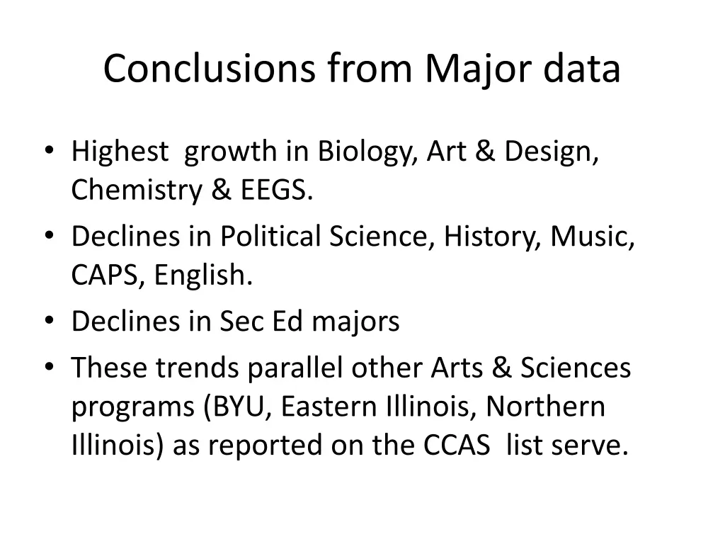 conclusions from major data