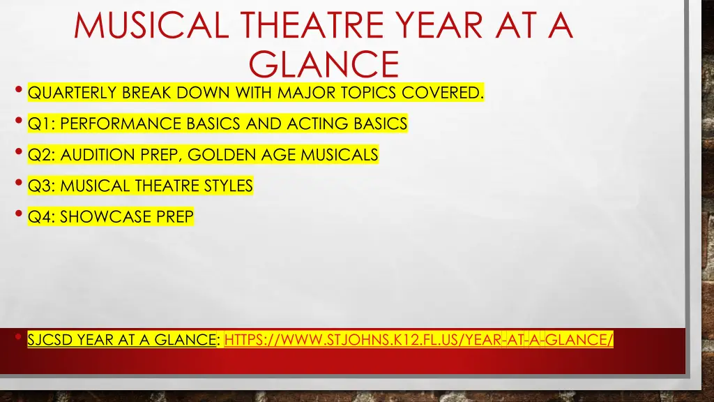 musical theatre year at a glance quarterly break