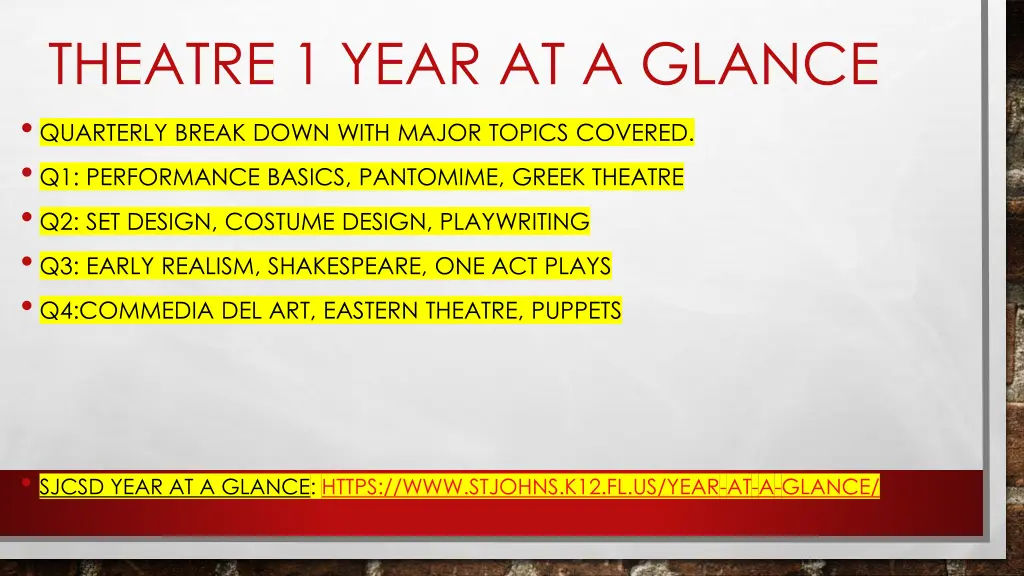 theatre 1 year at a glance quarterly break down