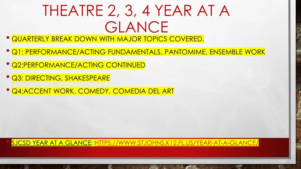 theatre 2 3 4 year at a glance quarterly break