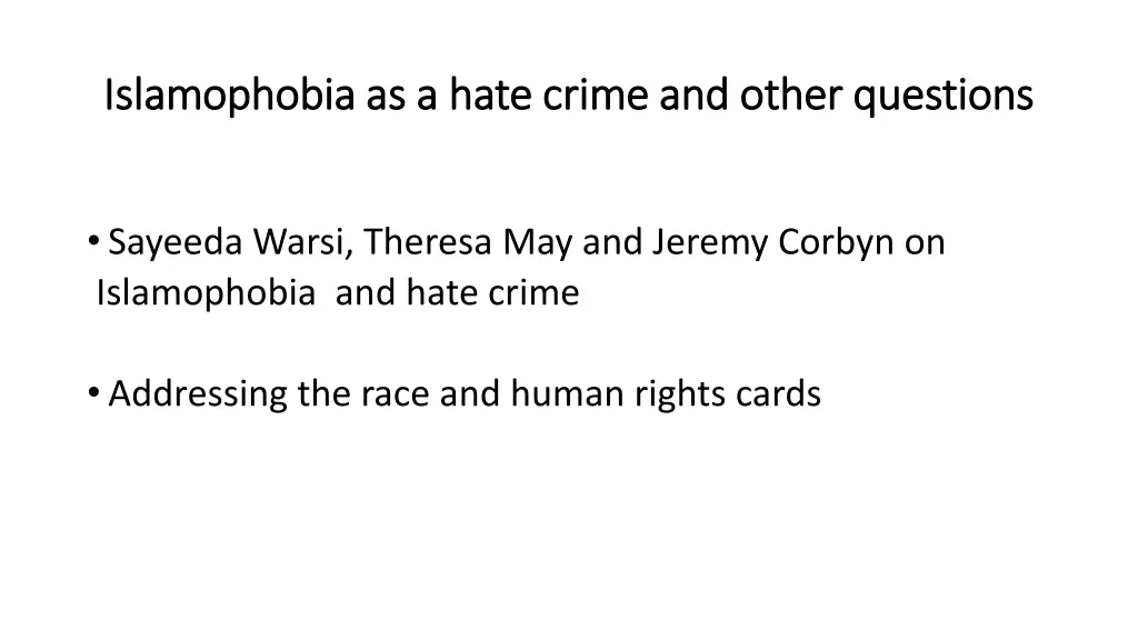 islamophobia as a hate crime and other questions