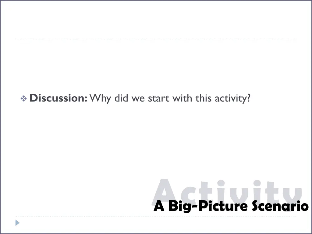 discussion why did we start with this activity