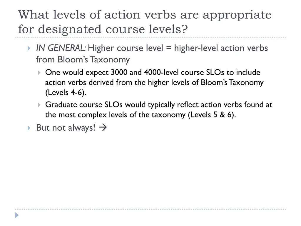 what levels of action verbs are appropriate 1