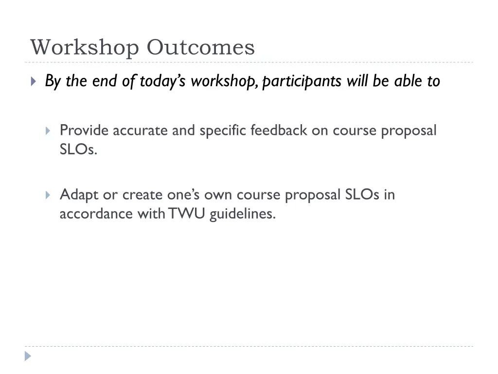 workshop outcomes