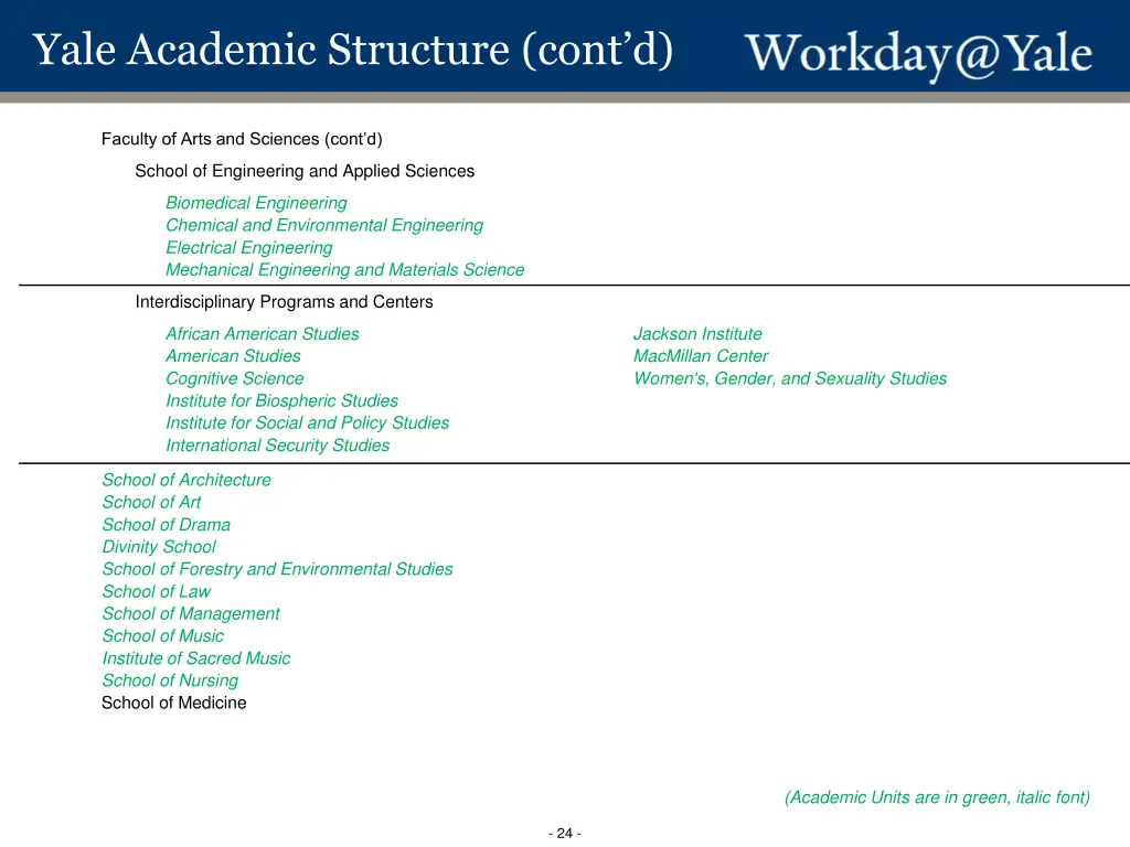 yale academic structure cont d