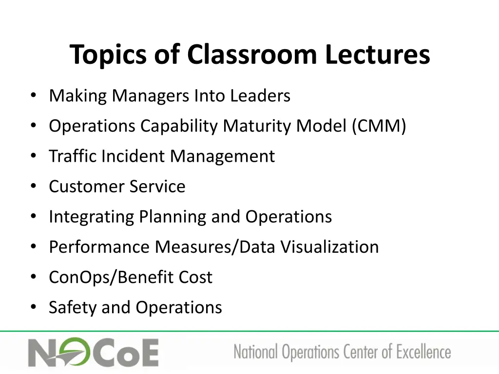 topics of classroom lectures