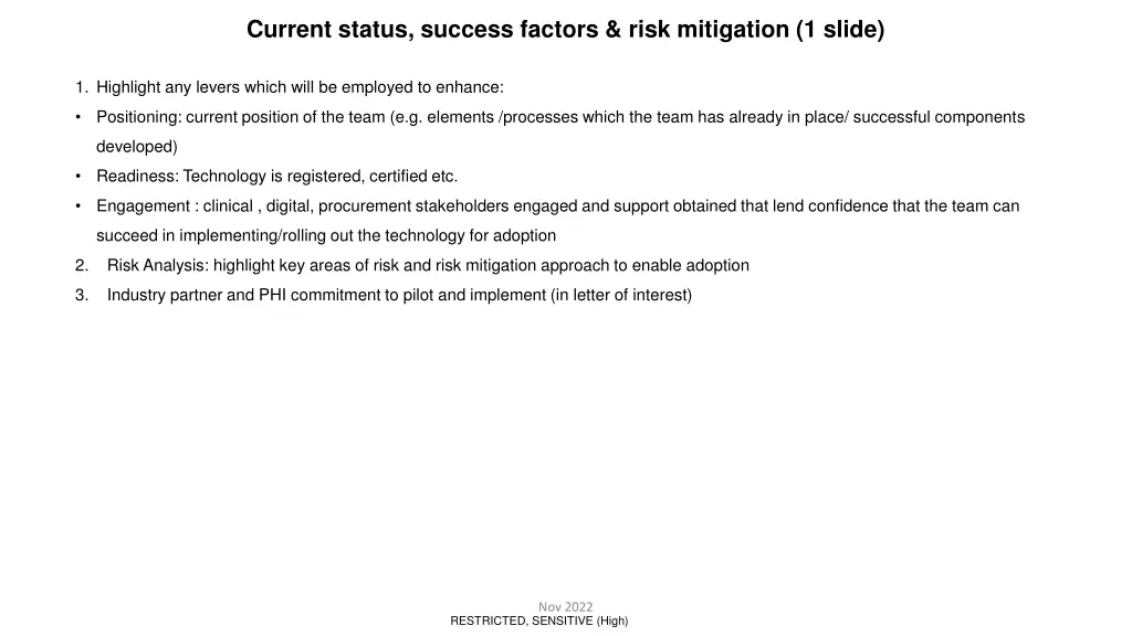 current status success factors risk mitigation