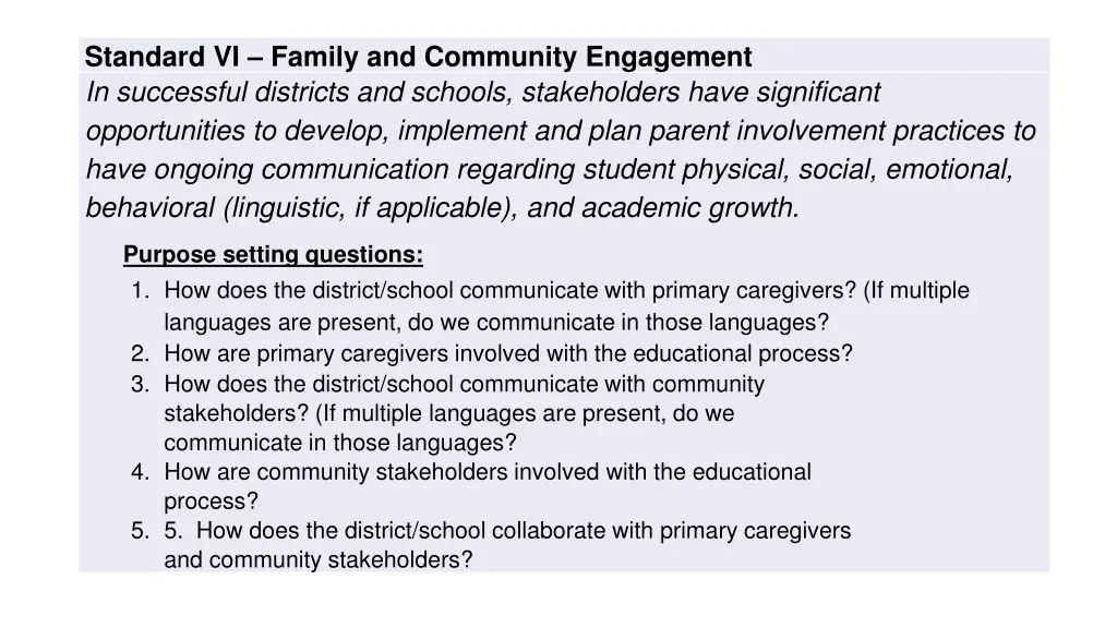 standard vi family and community engagement