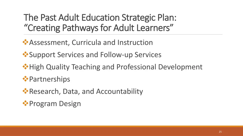 the past adult education strategic plan the past
