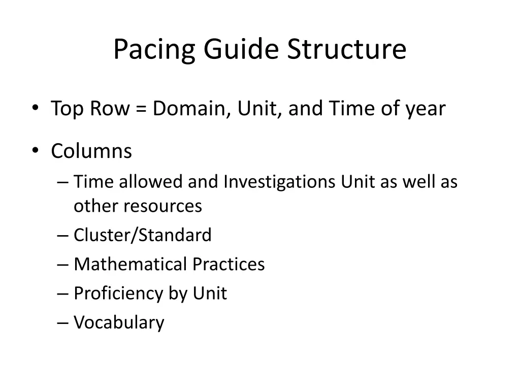 pacing guide structure