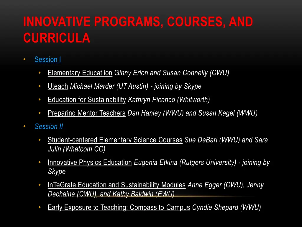 innovative programs courses and curricula