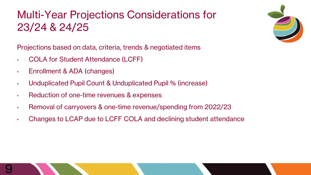 multi year projections considerations