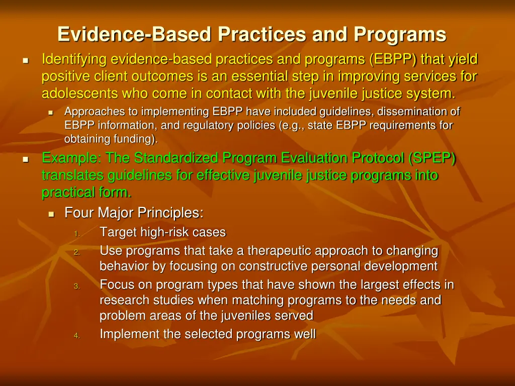 evidence based practices and programs identifying