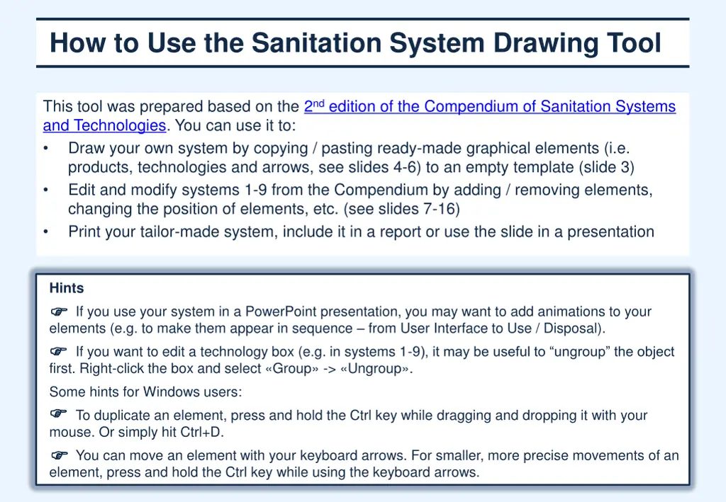 how to use the sanitation system drawing tool