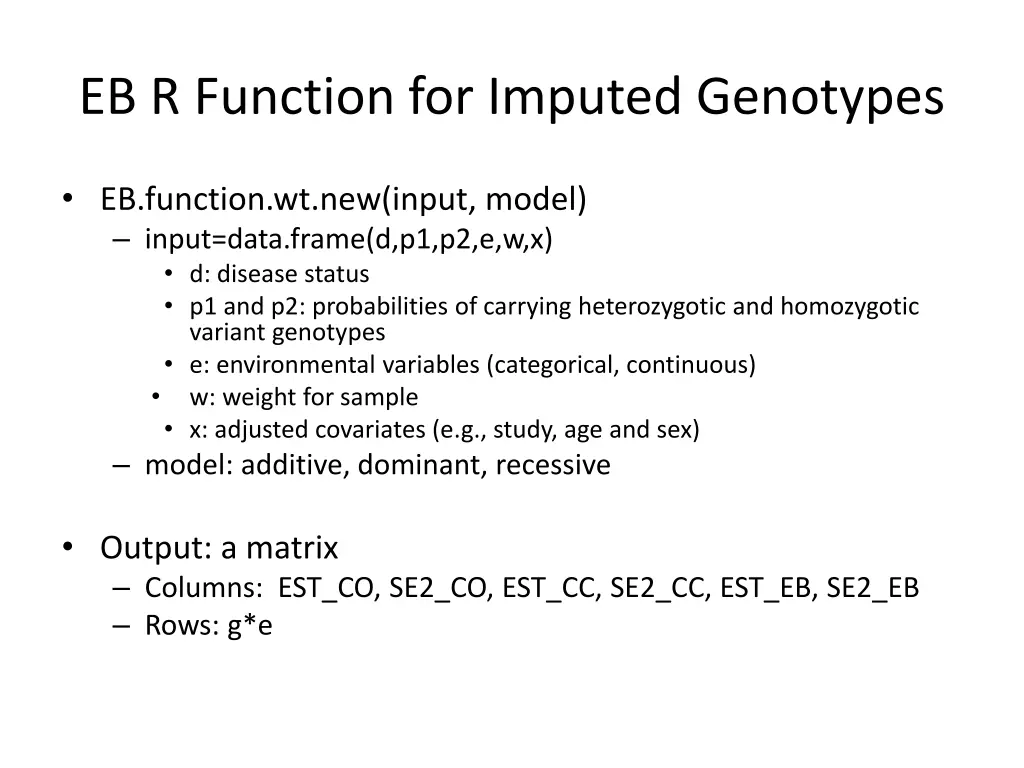 eb r function for imputed genotypes