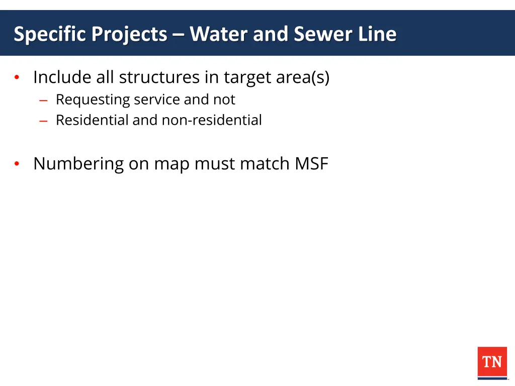 specific projects water and sewer line 1