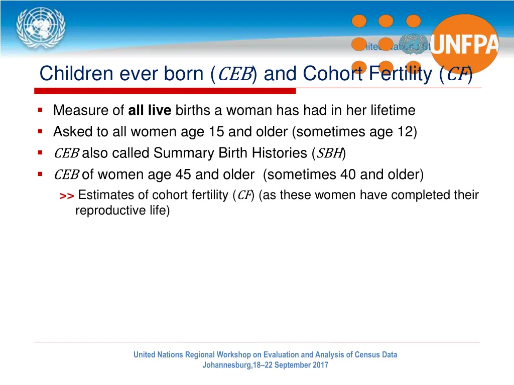 children ever born ceb and cohort fertility cf