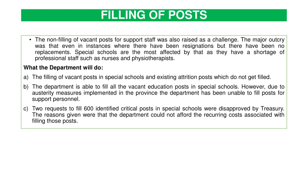 filling of posts