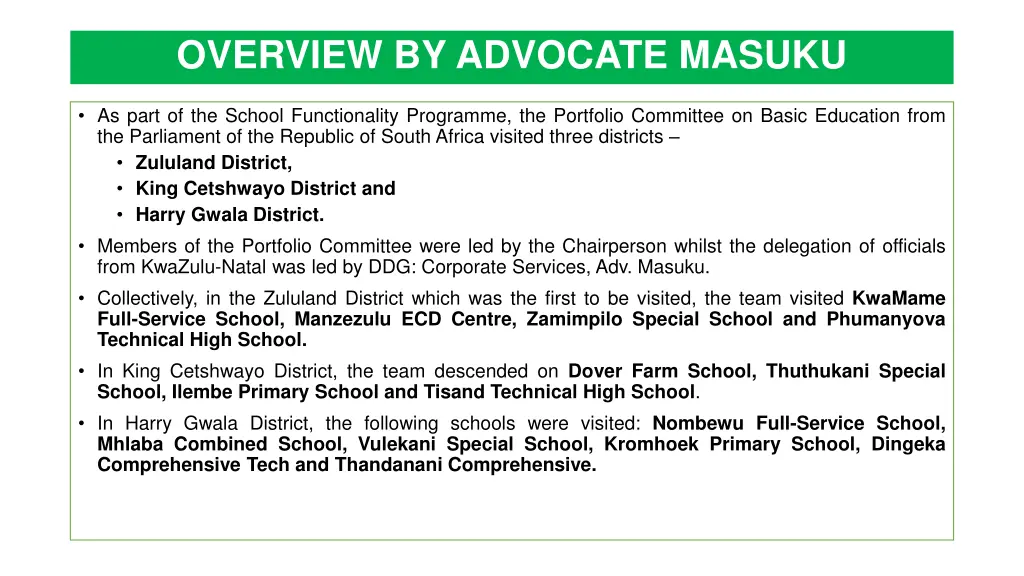 overview by advocate masuku