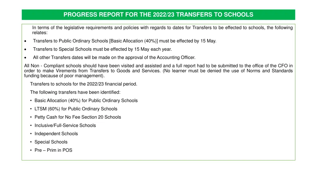 progress report for the 2022 23 transfers