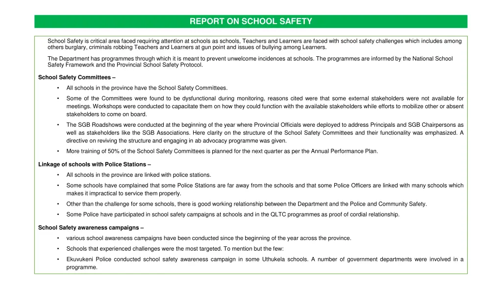 report on school safety