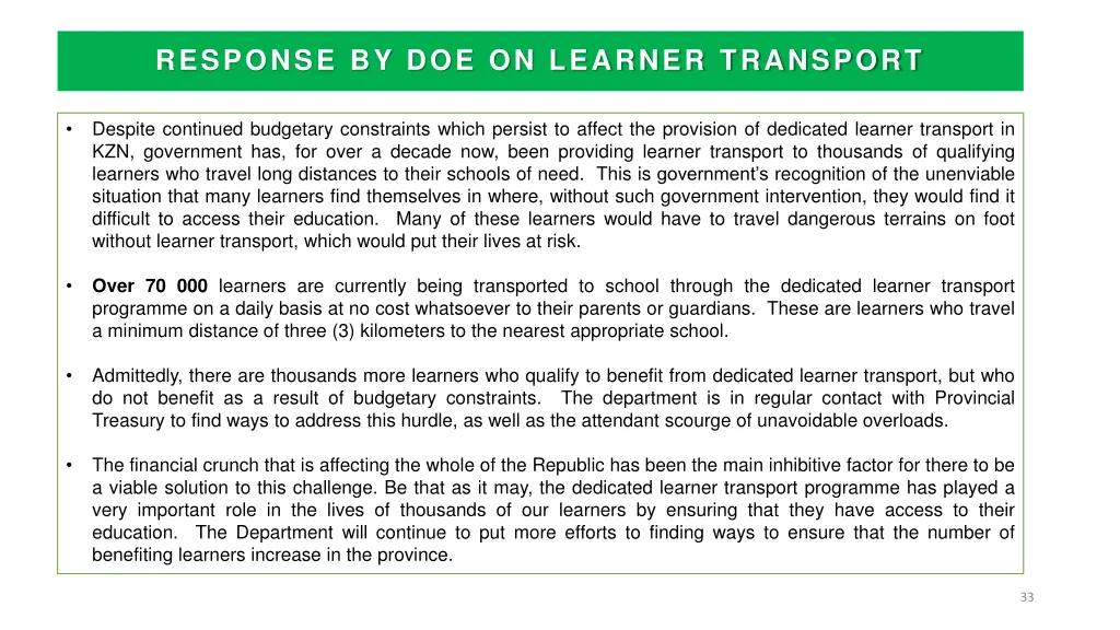 response by doe on learner transport