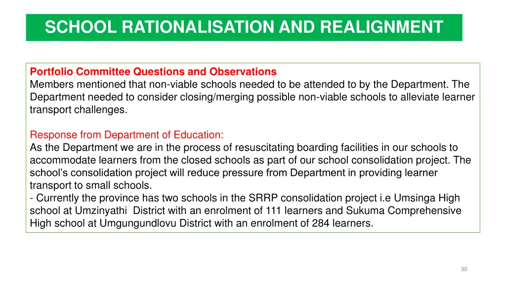 school rationalisation and realignment