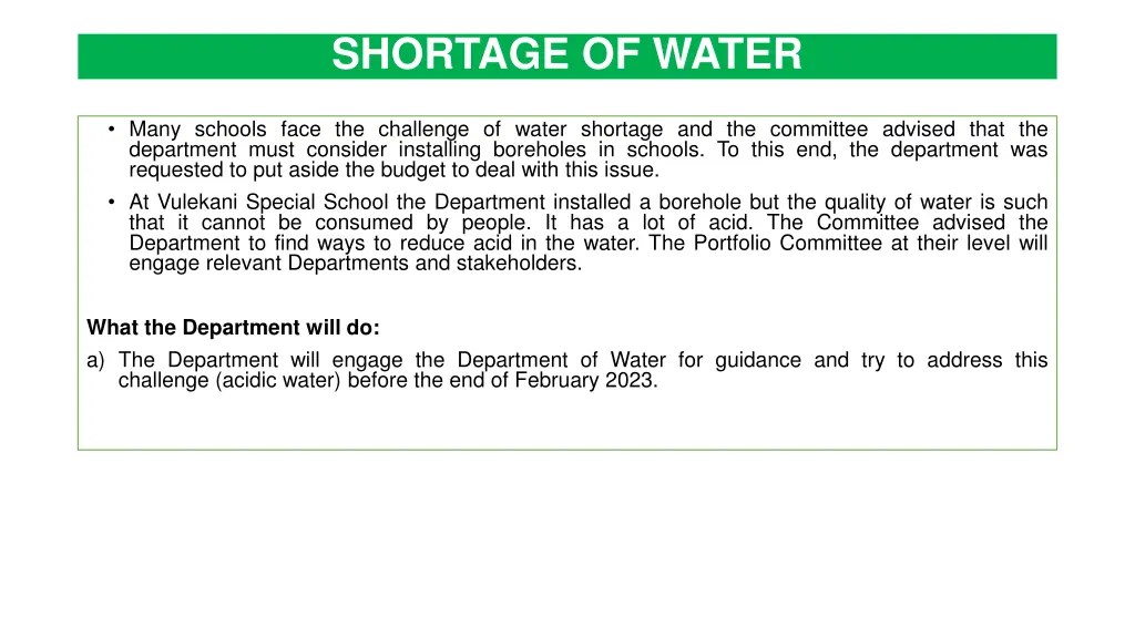 shortage of water