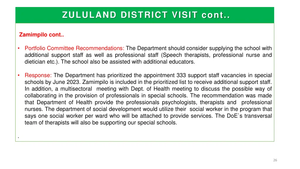 zululand district visit cont