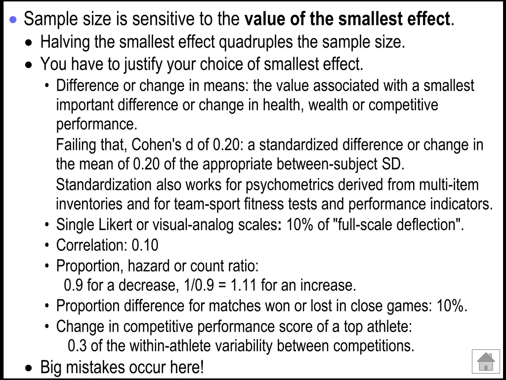 sample size is sensitive to the value