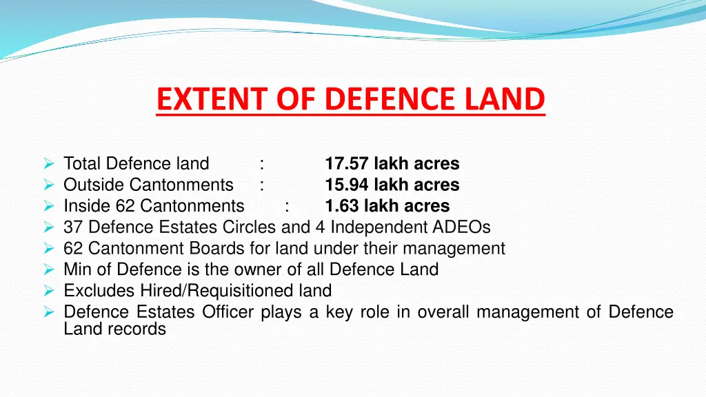 extent of defence land
