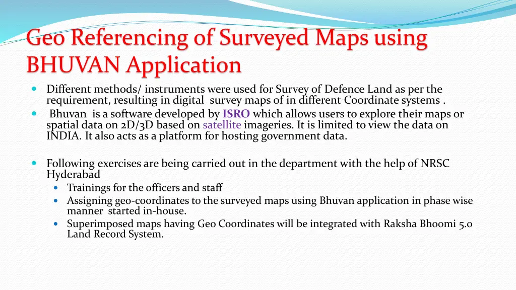 geo referencing of surveyed maps using bhuvan