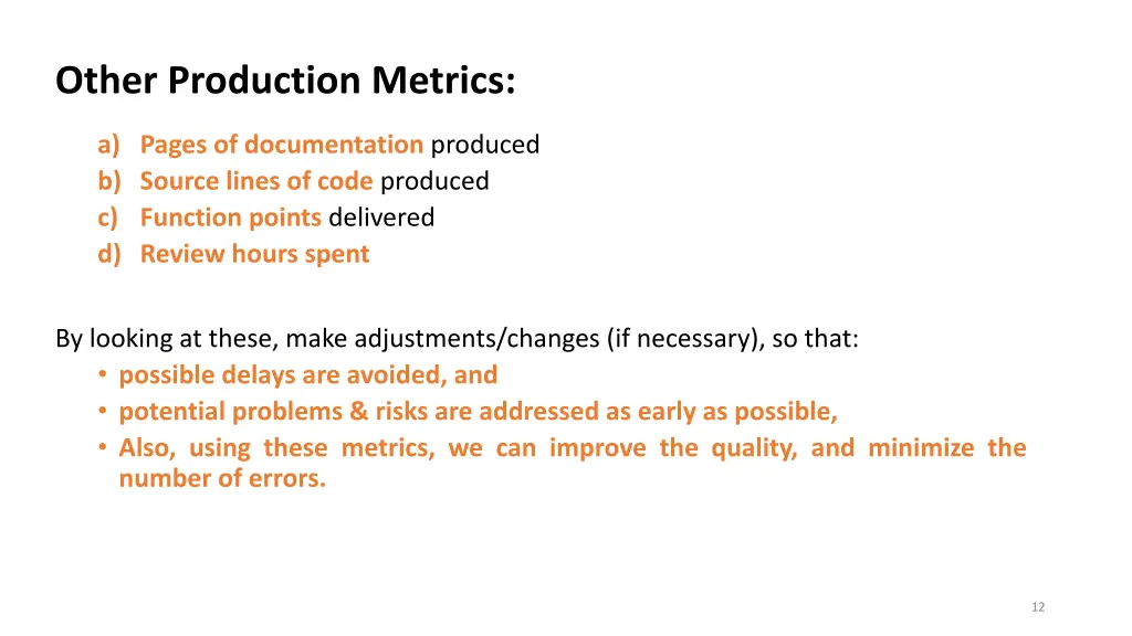 other production metrics