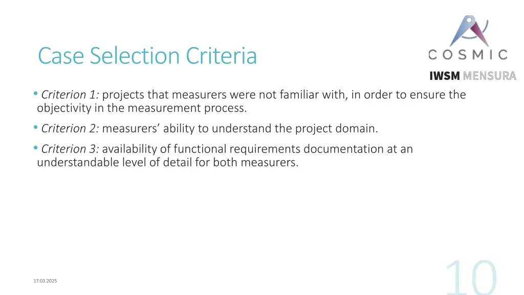 case selection criteria