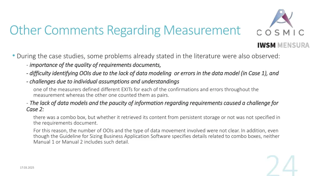 other comments regarding measurement