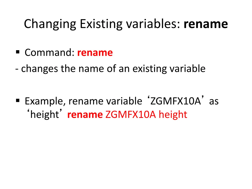 changing existing variables rename
