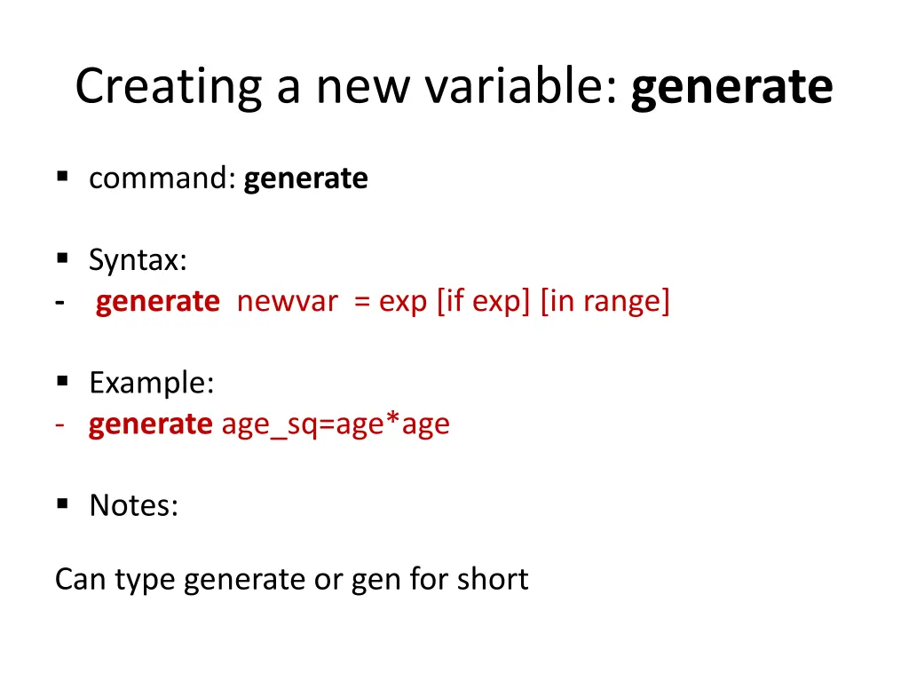 creating a new variable generate