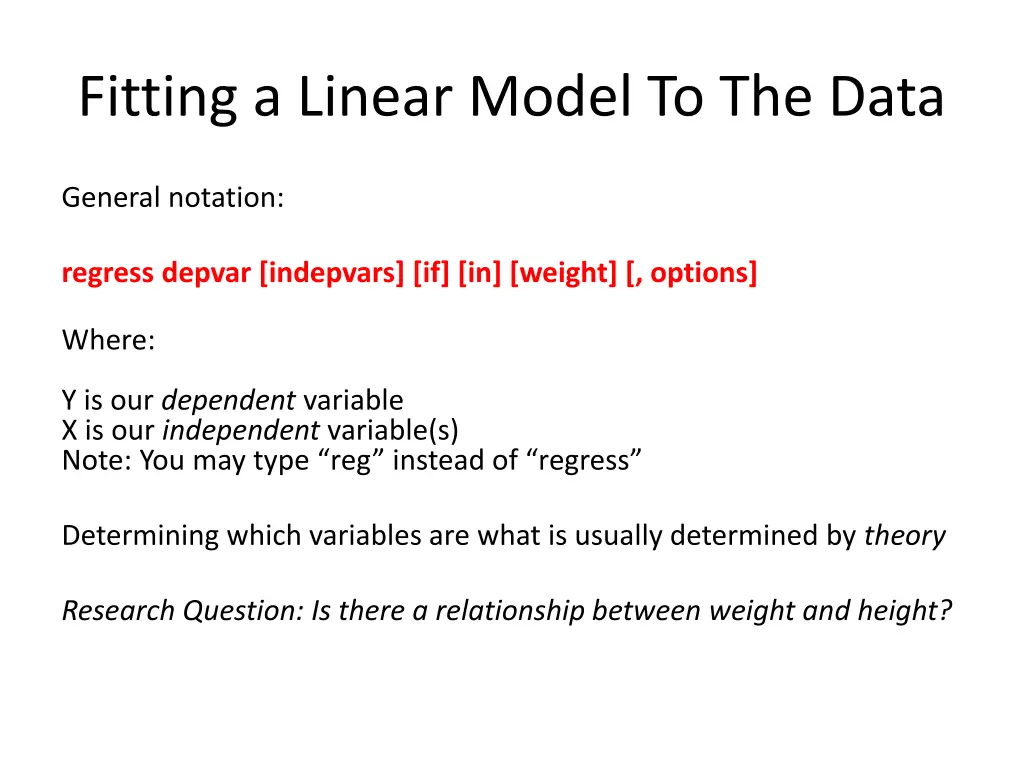 fitting a linear model to the data
