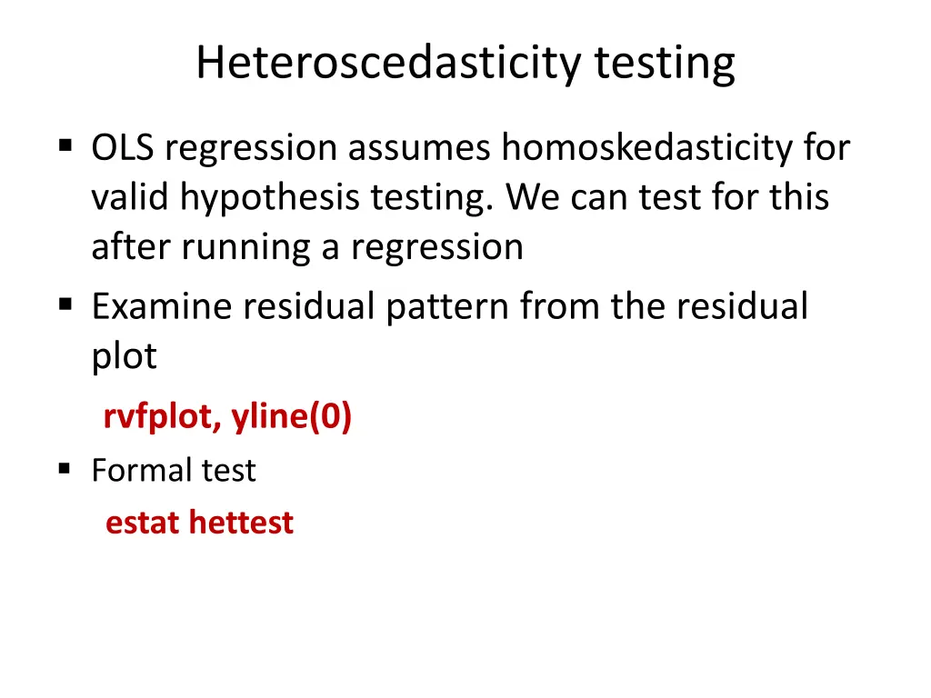 heteroscedasticity testing