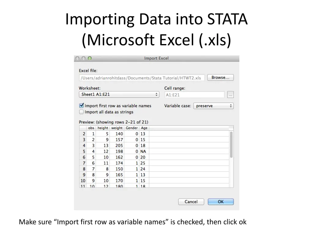 importing data into stata microsoft excel xls