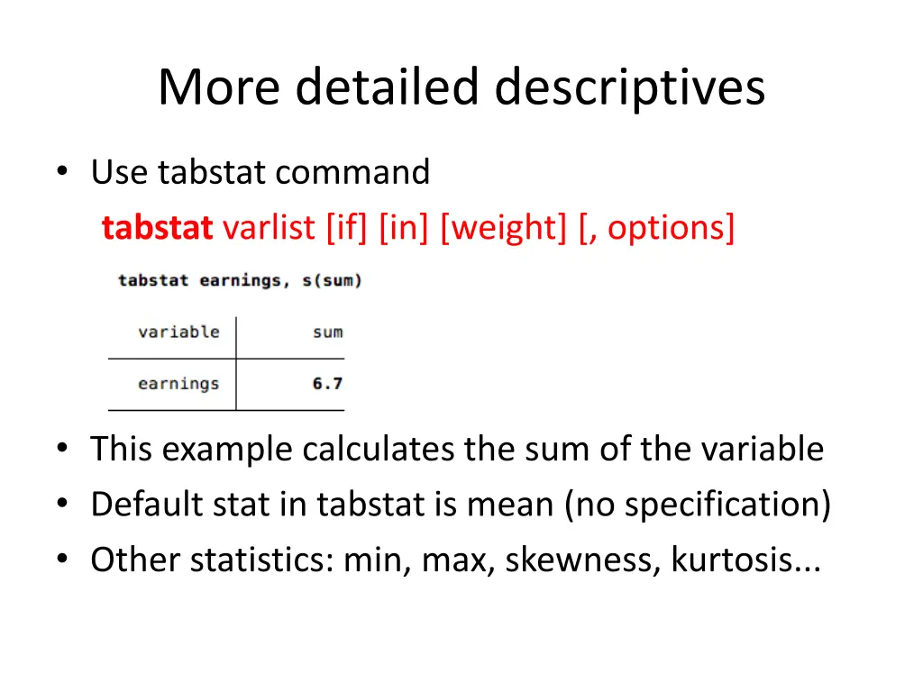 more detailed descriptives