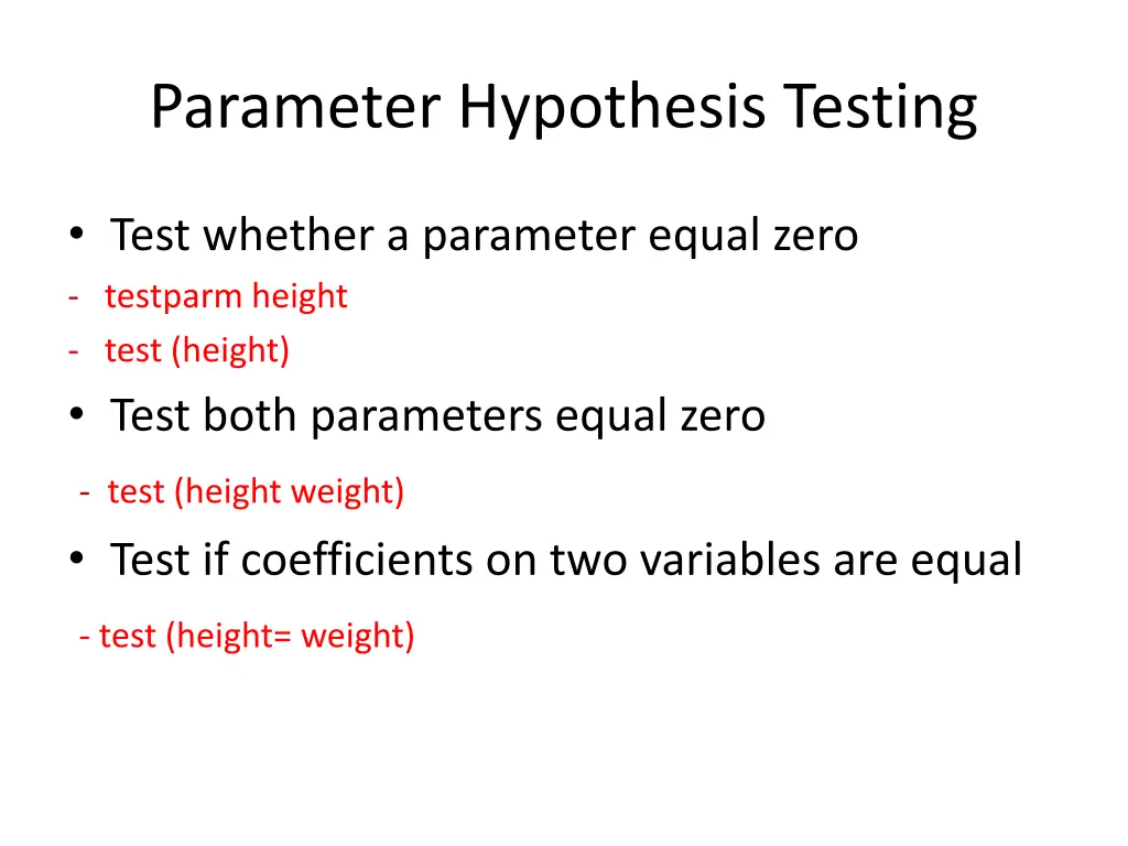 parameter hypothesis testing