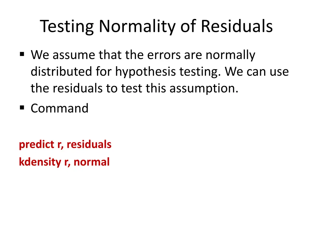 testing normality of residuals